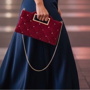 INC‎ International Concepts Judith Quilted Red Bedazzled Clutch Purse